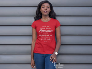 Christian Women T shirt My Redeemer Lives Red tee