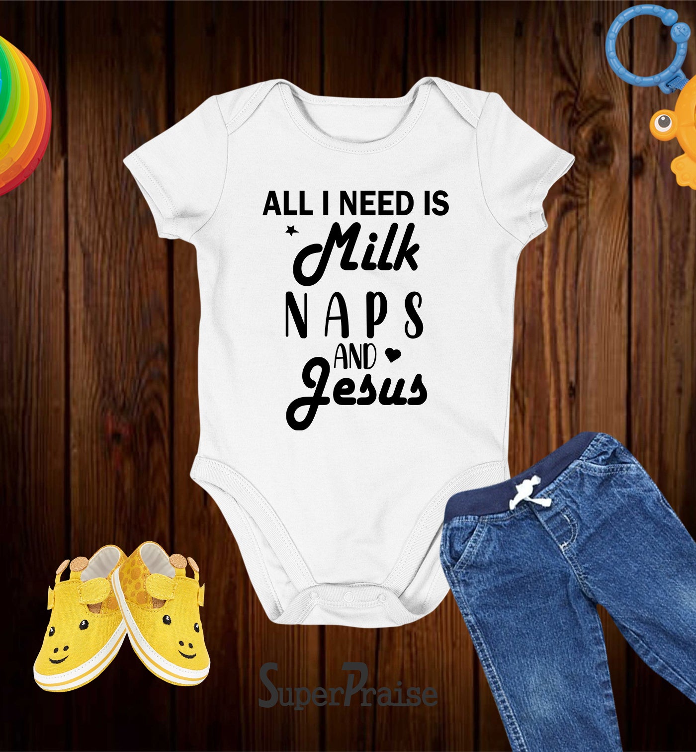 All I Need Is Milk Naps And Jesus Baby Shower Bodysuit