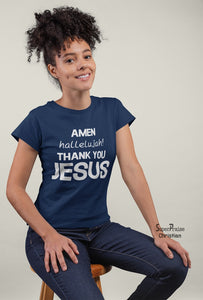 Christian Jesus Women T shirt Amen Hallelujah Navy tee