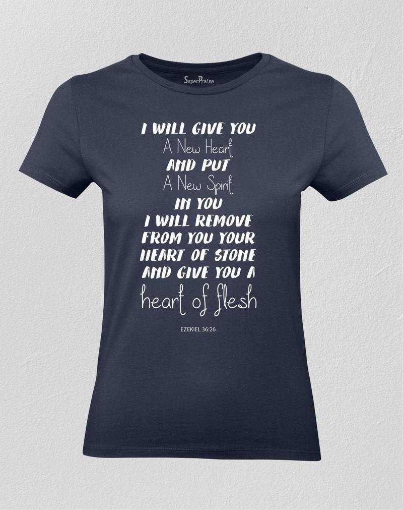 Christian Women T shirt A New Heart Of Flesh Navy tee