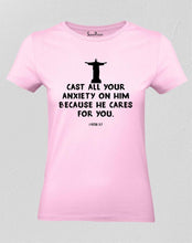 Christian Women T Shirt Cast Your Anxiety Pink tee