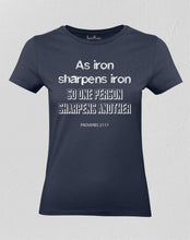 Christian Women T shirt As Iron Sharpens Iron Navy tee