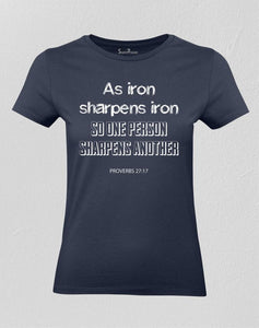 Christian Women T shirt As Iron Sharpens Iron Navy tee