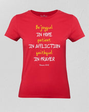 Christian Women T shirt Be Joyful Patient Faithful red tee