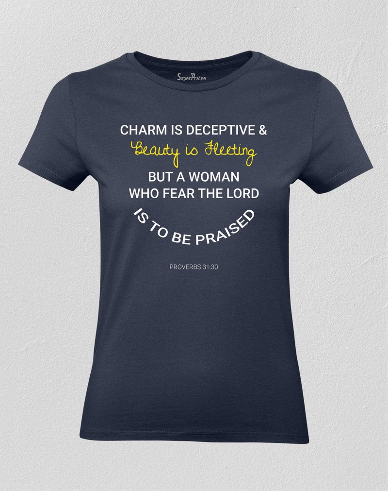 Christian Women T shirt The Lord is to be Praised Navy tee