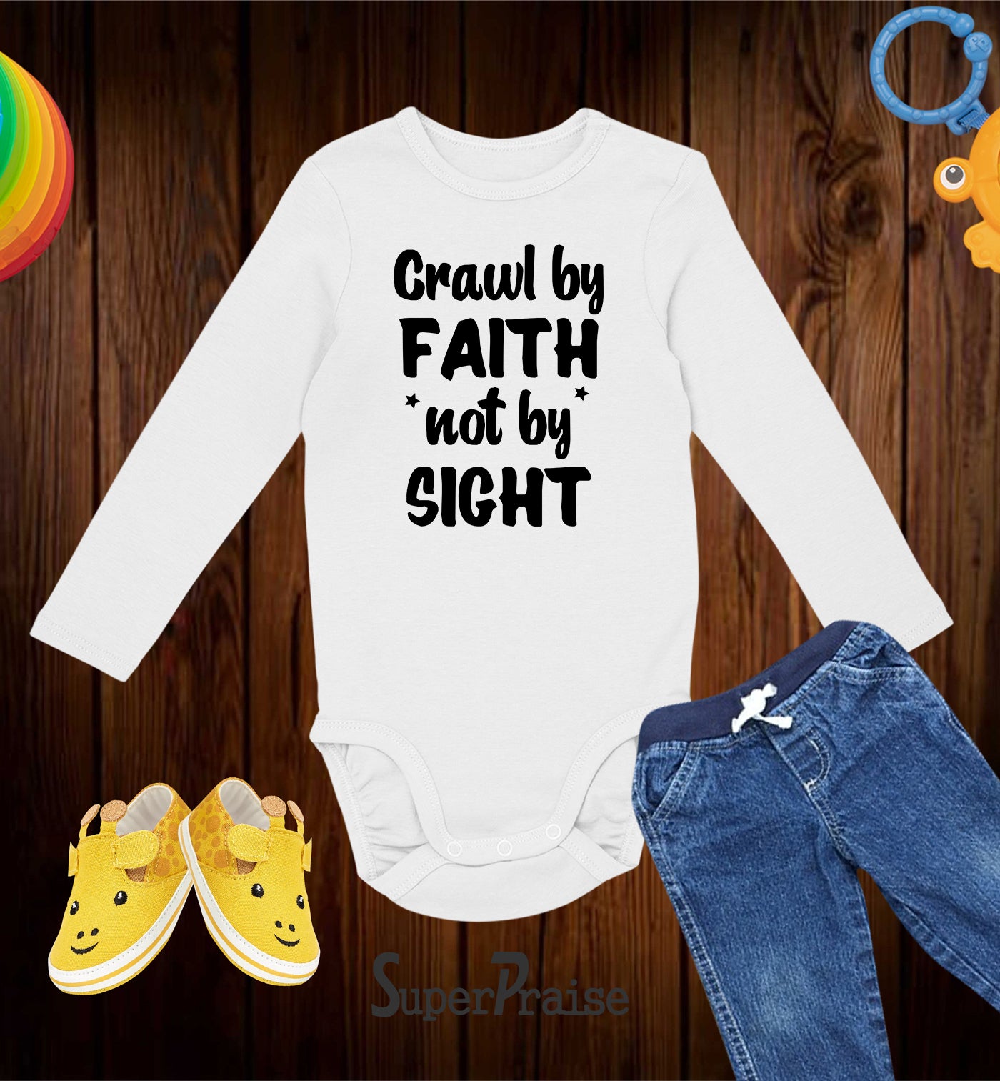 Crawl By Faith Not by sight Christian Baby Bodysuit