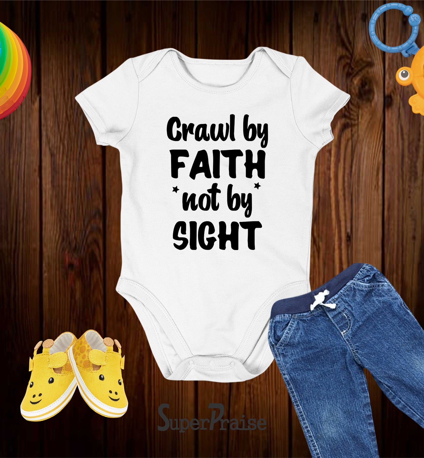 Crawl By Faith Not by sight Christian Baby Bodysuit