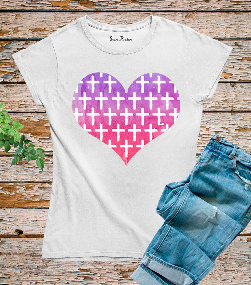 Cross On Heart Women T Shirt