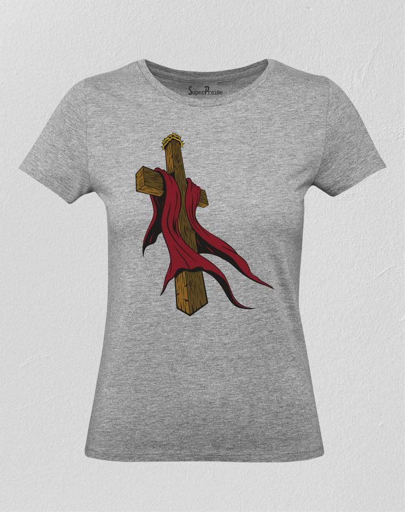 Christian Women T Shirt Cross Sign Faith Grey Tee
