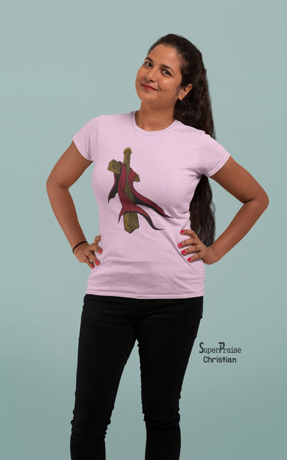 Christian Women T Shirt Cross Sign Faith Pink tee