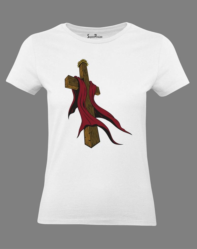 Christian Women T Shirt Cross Sign Faith White Tee