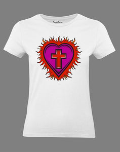 Christian Women T Shirt Christ Cross My Heart White Tee