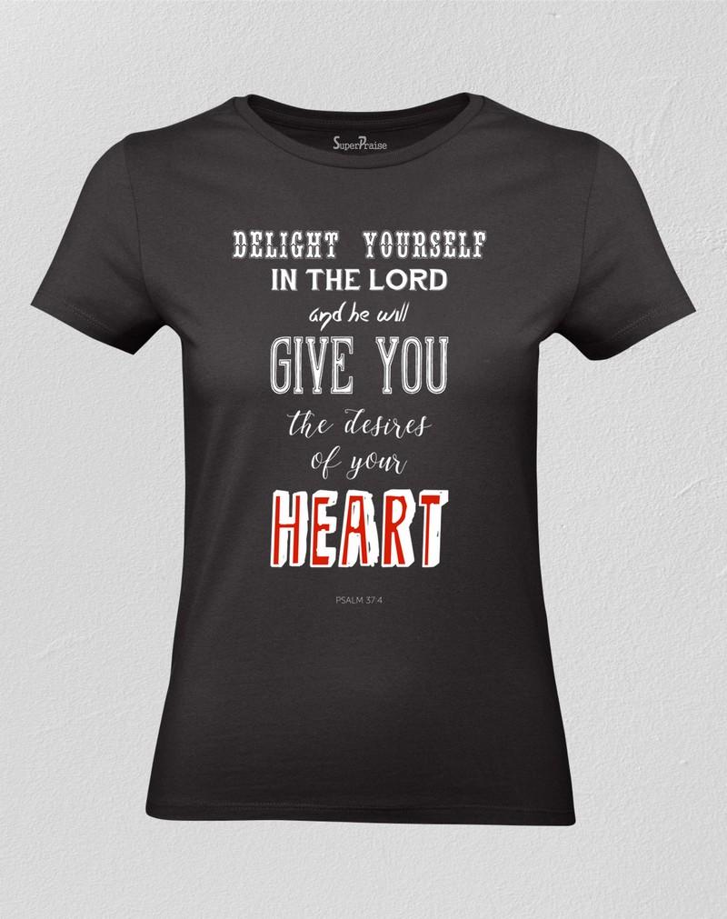 Christian Women T shirt Delight Yourself in the Lord Black tee