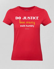 Christian Women T shirt Do Justice Love Mercy Walk Humbly Red Tee