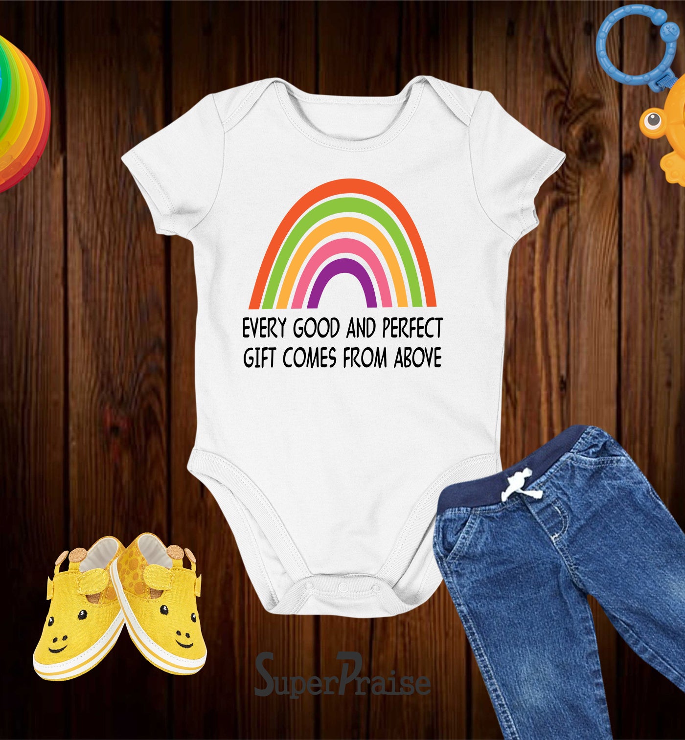 Every Good And Perfect Gift Comes From Above Rainbow Baby Bodysuit