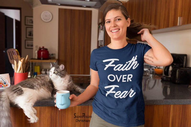 Christian Women T shirt Faith Over Fear Navy tee tshirt