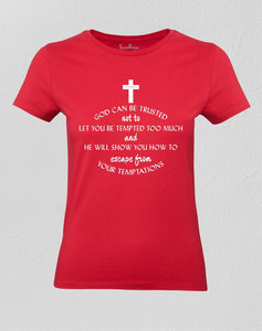 Christian Women T shirt God Can Be Trusted Escape Red tee