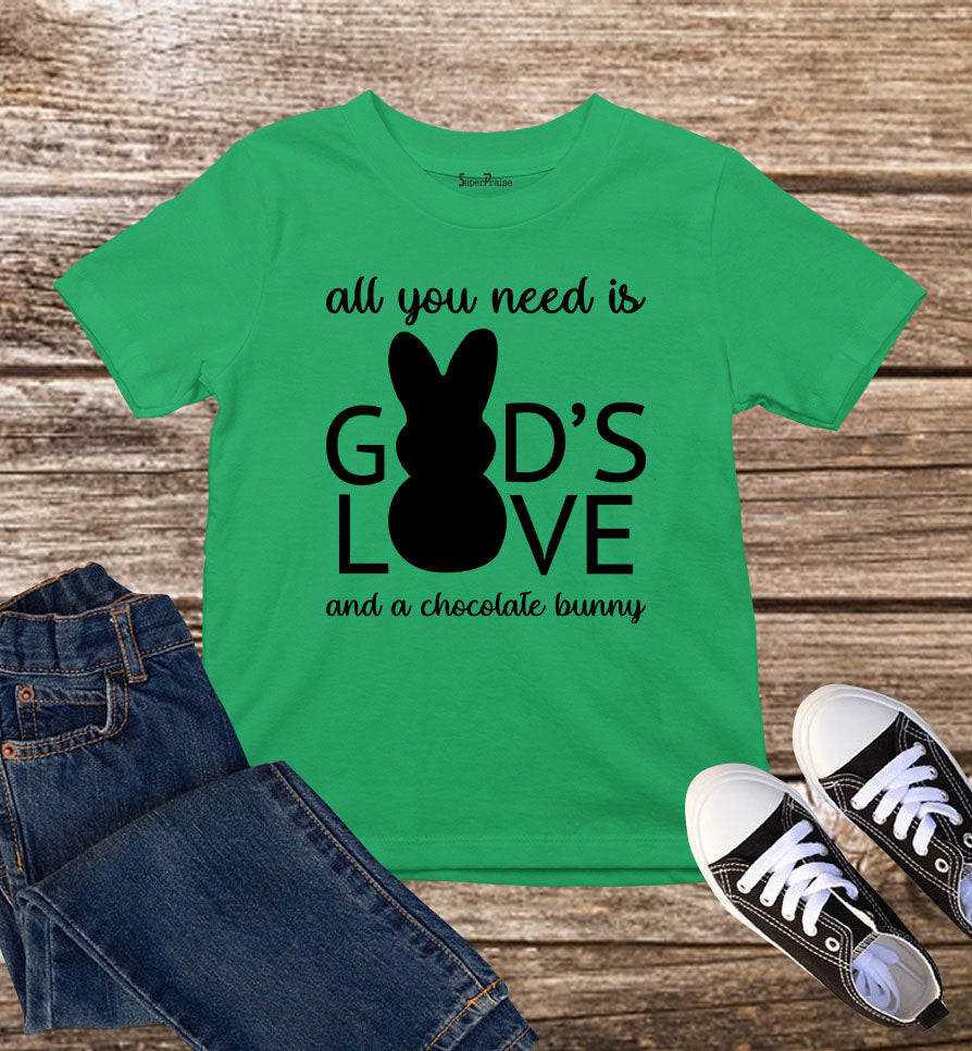 God's Love And Chocolate Bunny Kids Easter T Shirt
