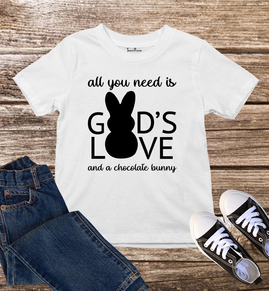 God's Love And Chocolate Bunny Kids Easter T Shirt