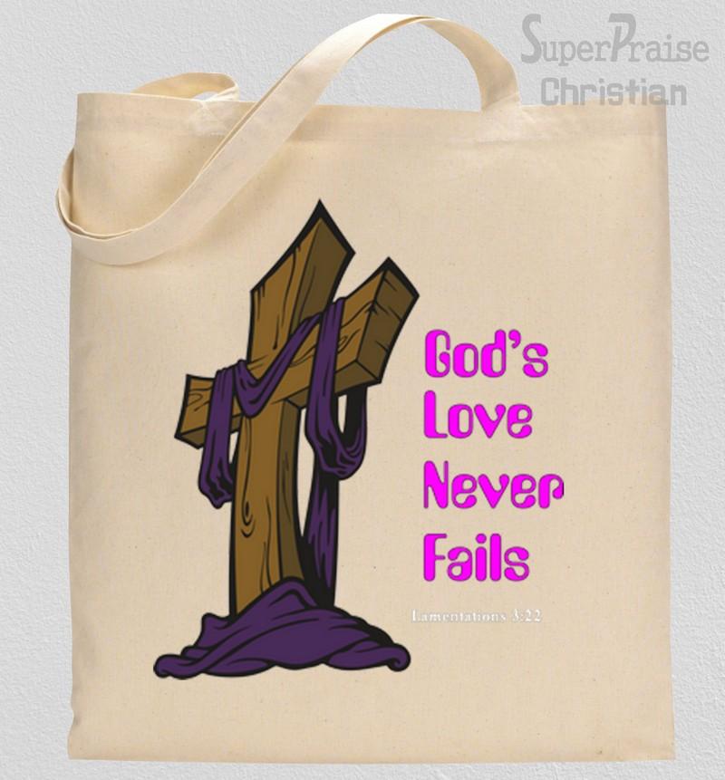 God's Love Never Fails Tote Bag