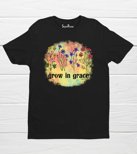 Grow in Grace Christian Flowers Bible Verse Religious Jesus T-Shirt