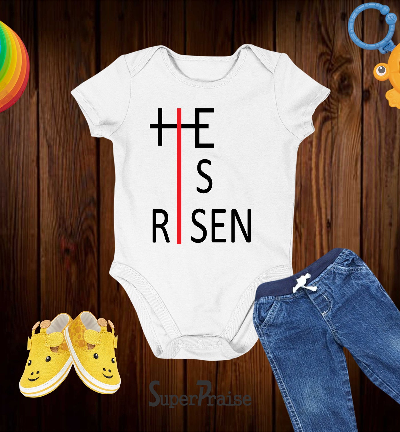 He Is Risen Christian Baby Bodysuit