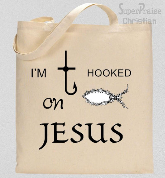 I am Hooked on Jesus Tote Bag