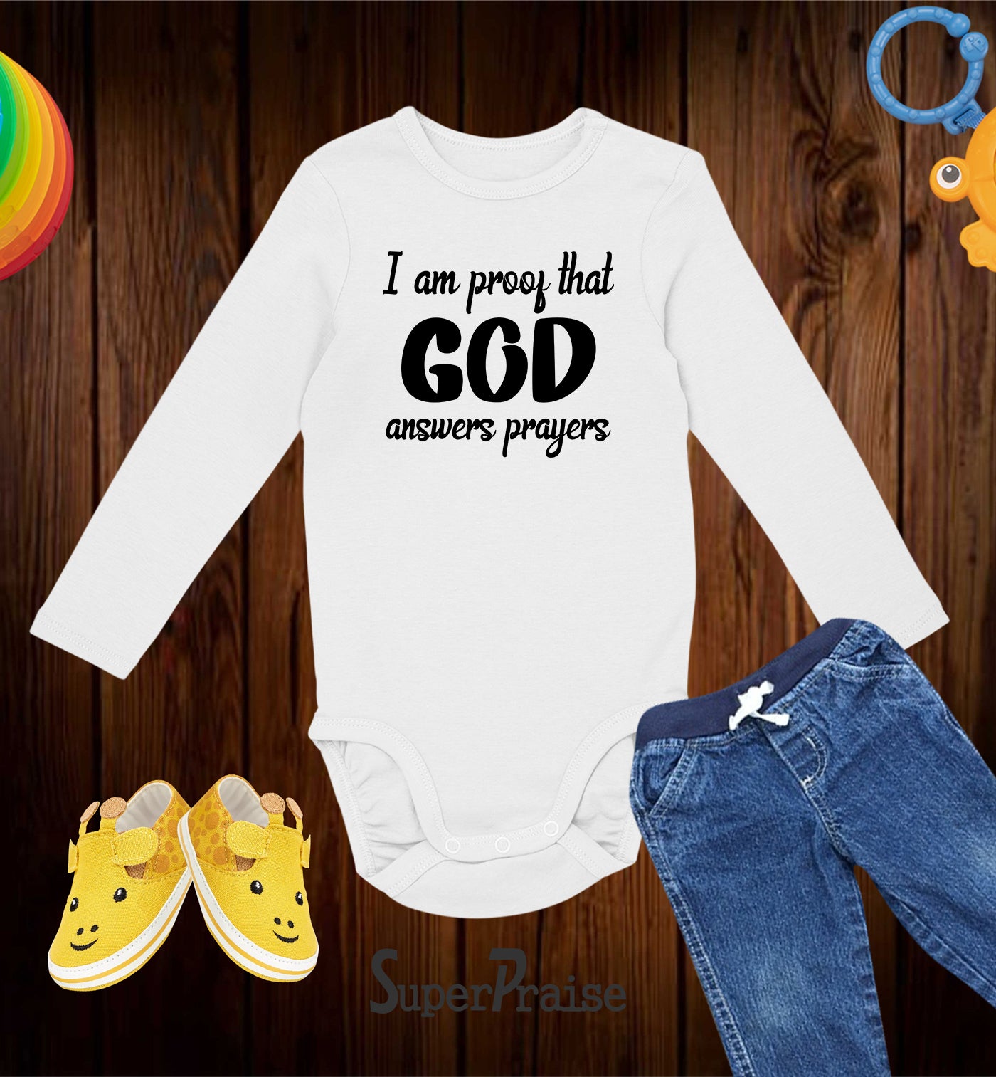 I Am Proof That God Answers Prayers Christian Faith Baby bodysuit