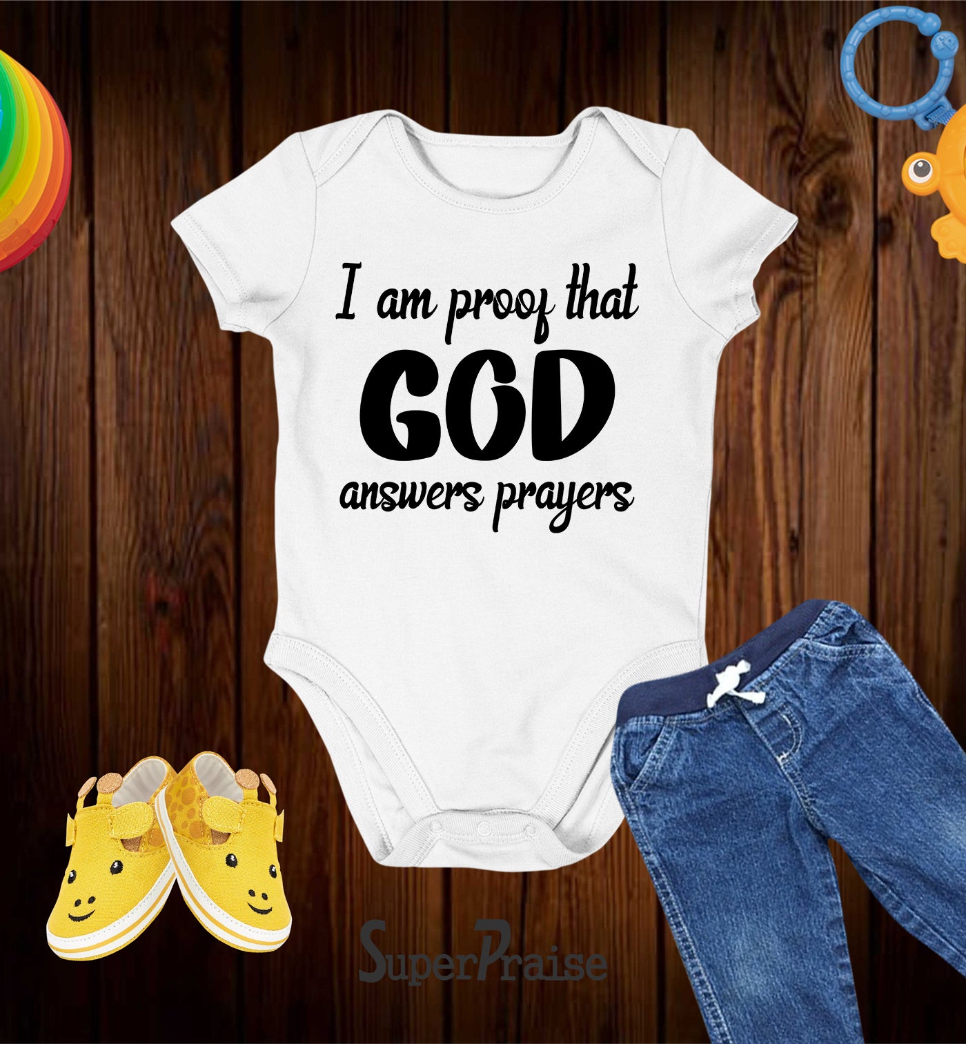 I Am Proof That God Answers Prayers Christian Faith Baby bodysuit