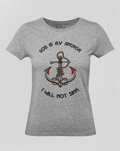 Women Christian T Shirt God Is My Anchor Grey tee