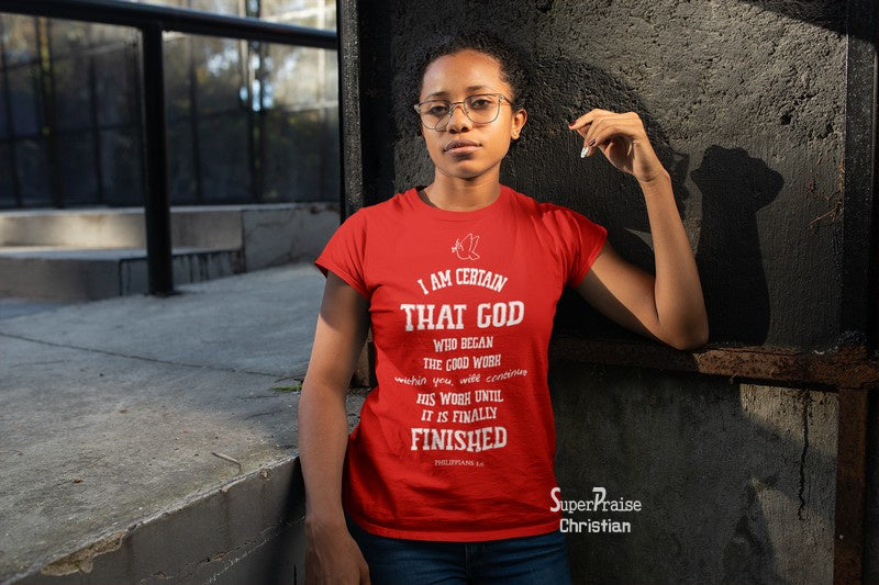 Christian Women T shirt I Am Certain Bible Passage Red tee