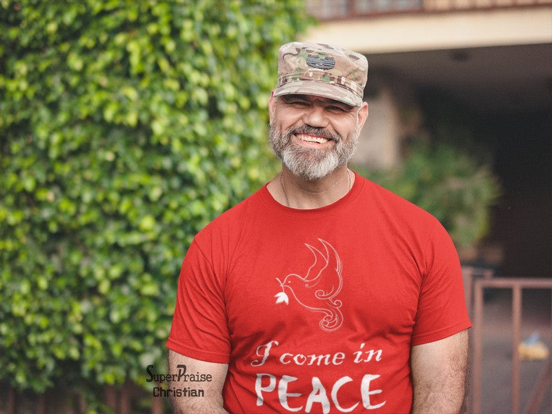 I Come in Peace Slogan Christian T Shirt - Super Praise Christian