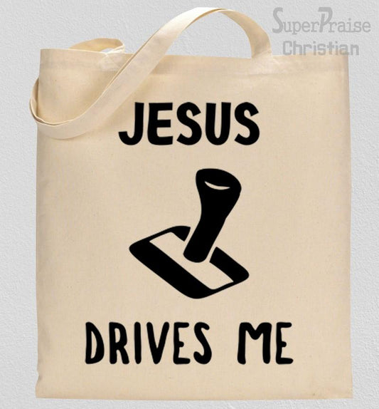 Jesus Drives Me Tote Bag