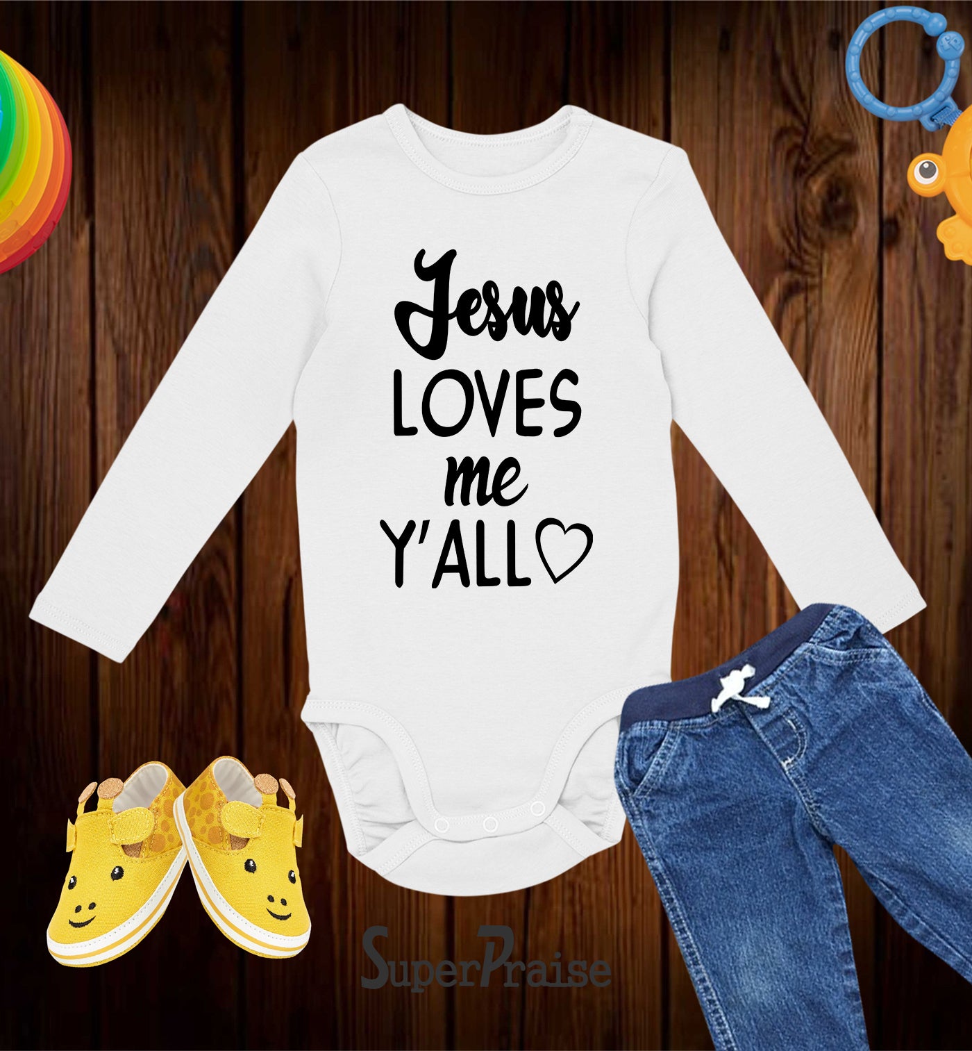 Jesus Loves Me Y'all Christian Baby Bodysuit