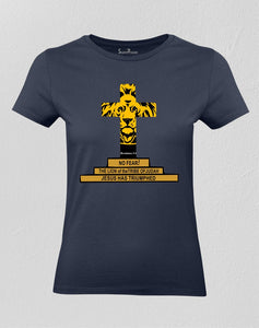 Christian Women T shirt No Fear Lion Victory