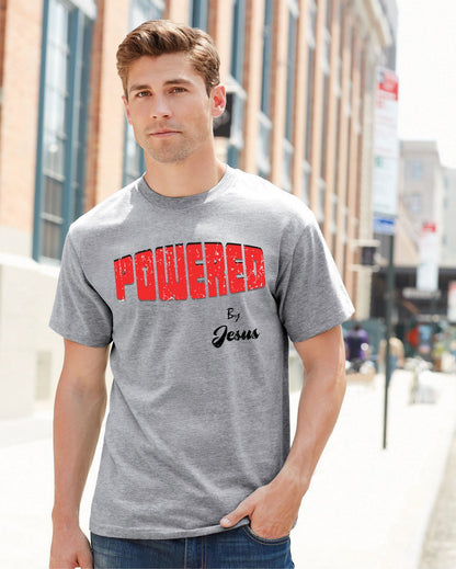 Powered By Jesus Slogan T Shirt