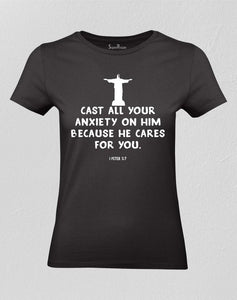 Christian Women T shirt Cast All Your Anxiety Black tee